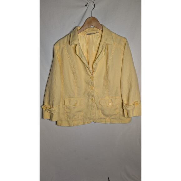 Studio Works Womens Linen Blazer Sz XL Butter Yellow Coastal Resort Beach - Picture 1 of 6